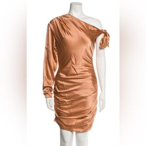 Cinq a Sept Gold Asymmetrical Ruched Bodycon Dress